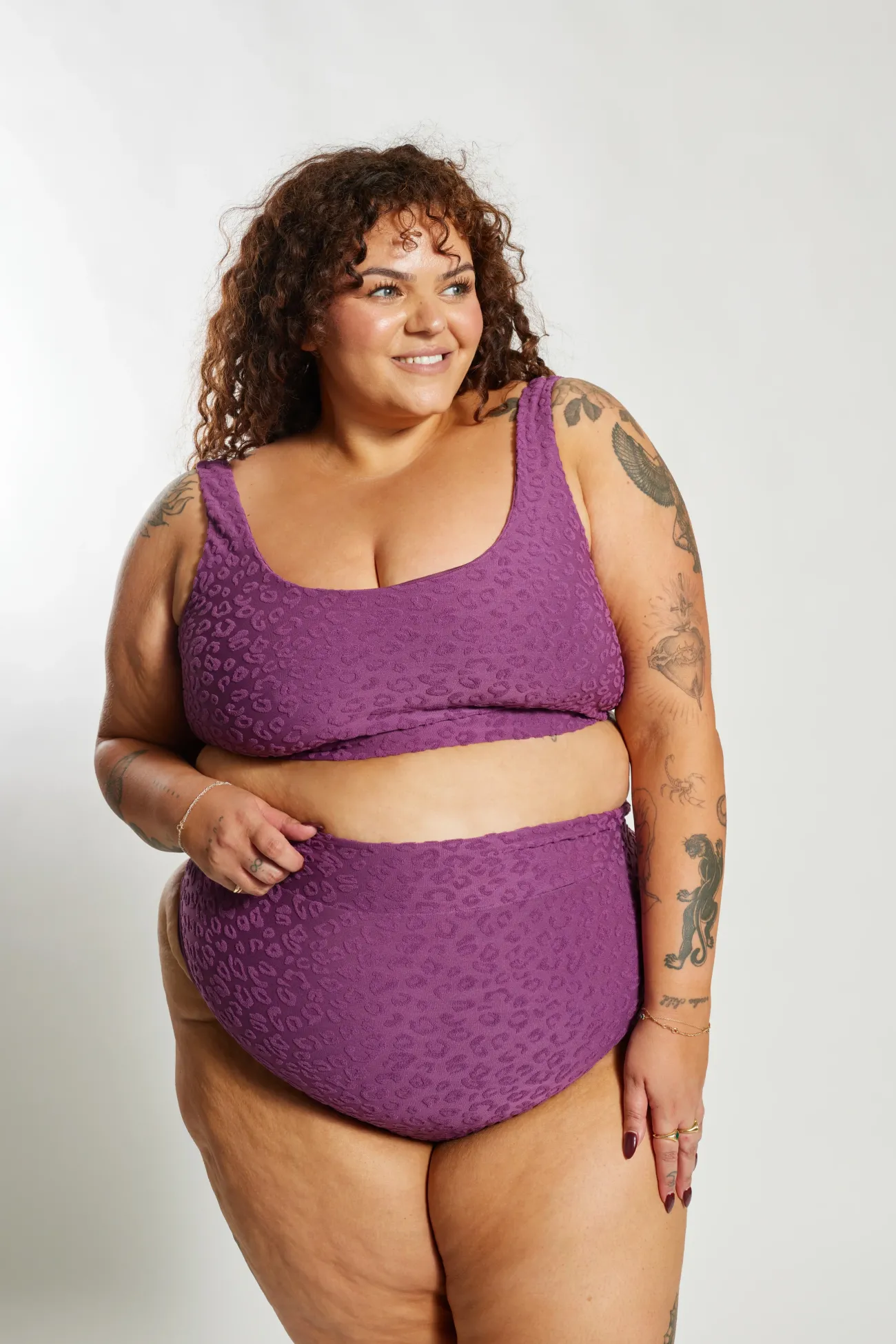 Inknown Swim Ginger Bikini Bottom Curve - Textured Leopard Grape