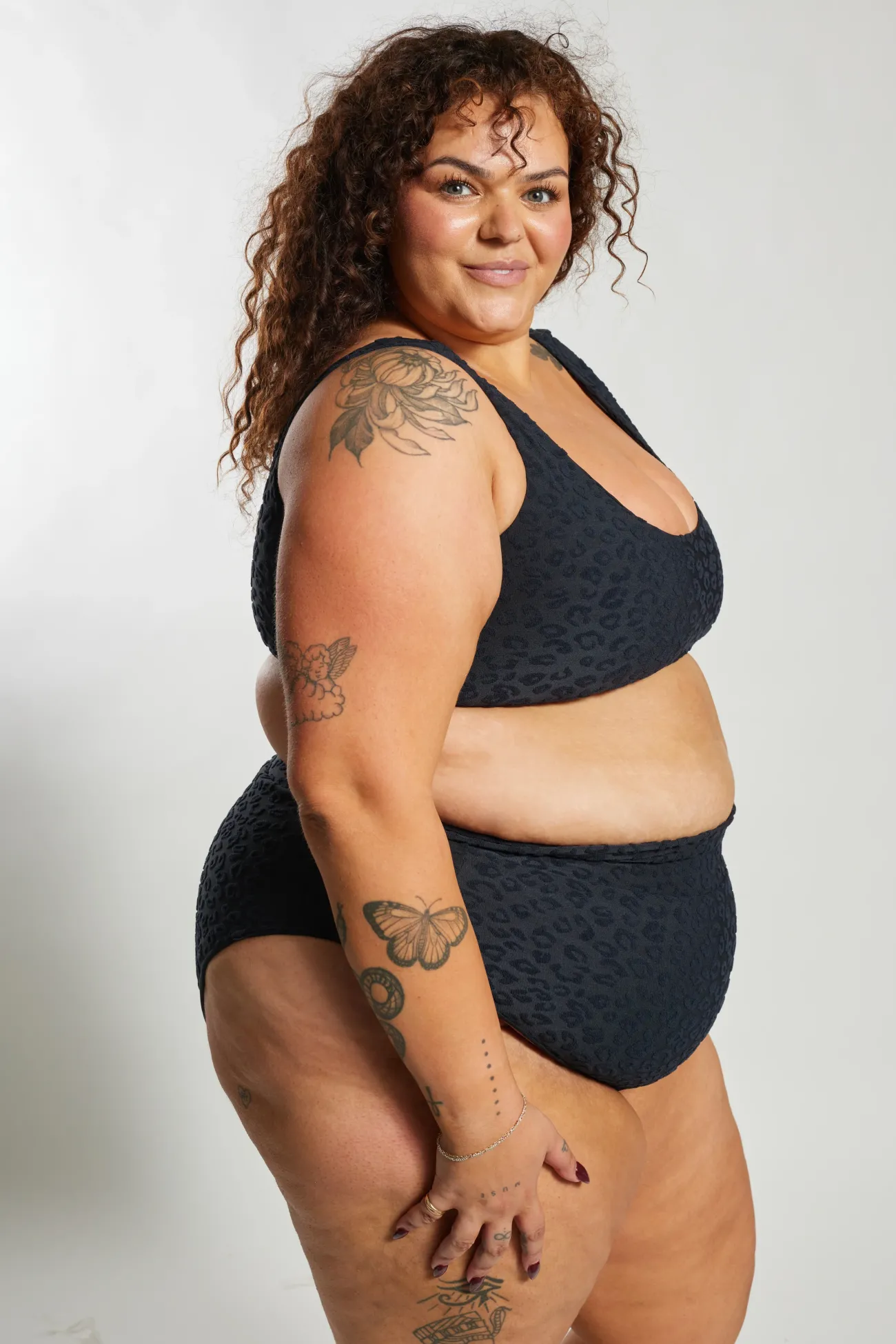 Inknown Swim Ginger Bikini Bottom Curve - Textured Leopard Charcoal
