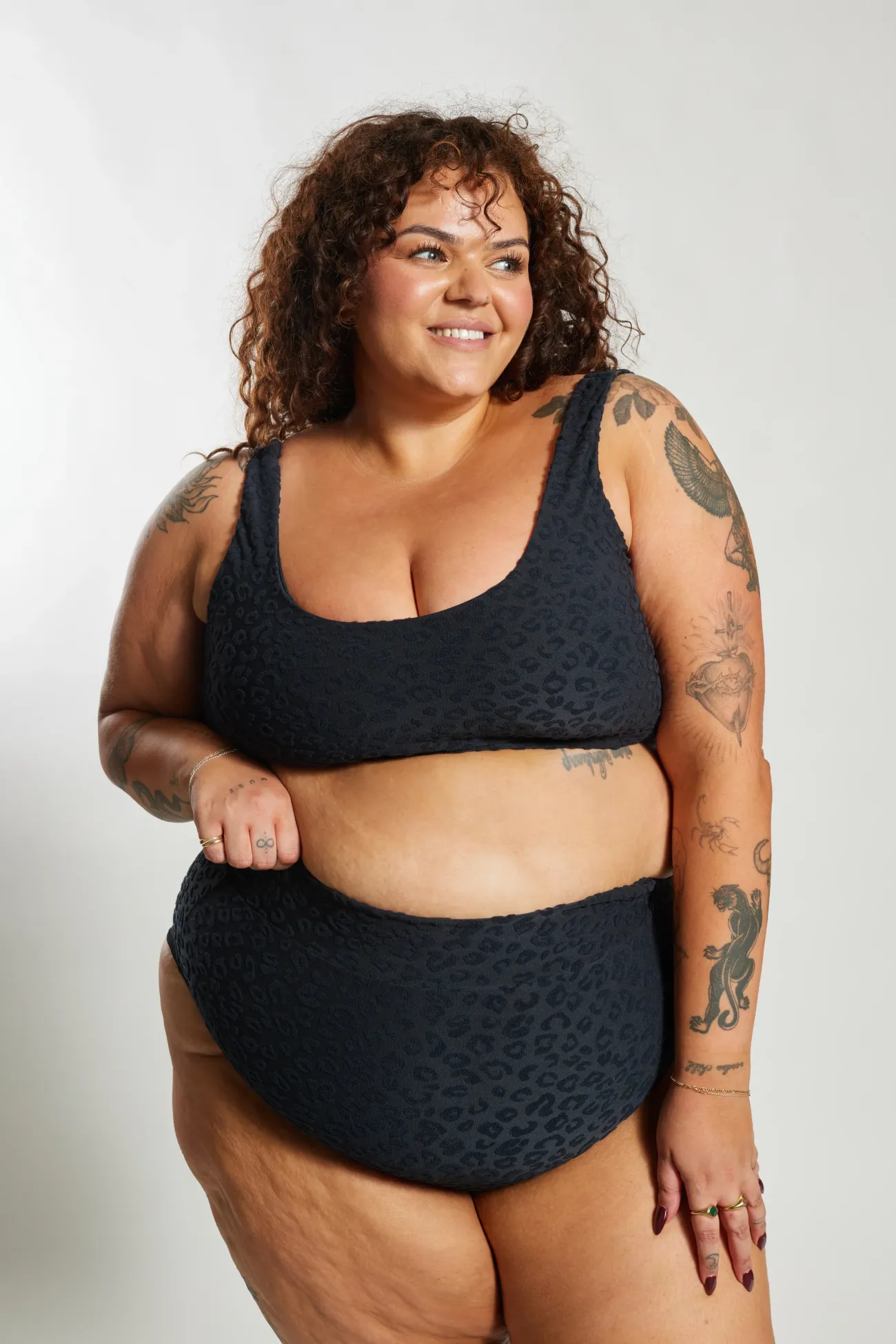 Inknown Swim Ginger Bikini Bottom Curve - Textured Leopard Charcoal