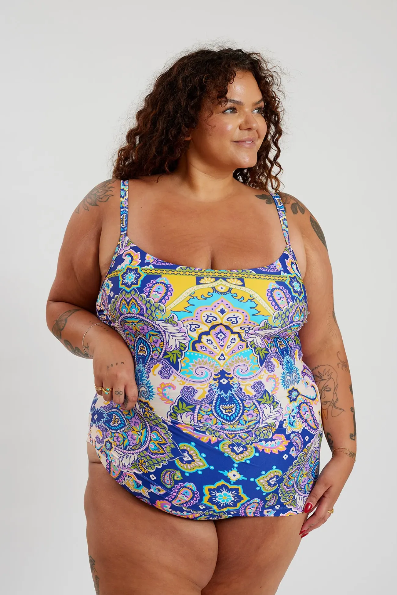 Inknown Swim Giselle Tankini Top Curve - Peacock Swirls