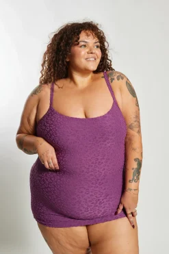Inknown Swim Giselle Tankini Top Curve - Textured Leopard Grape