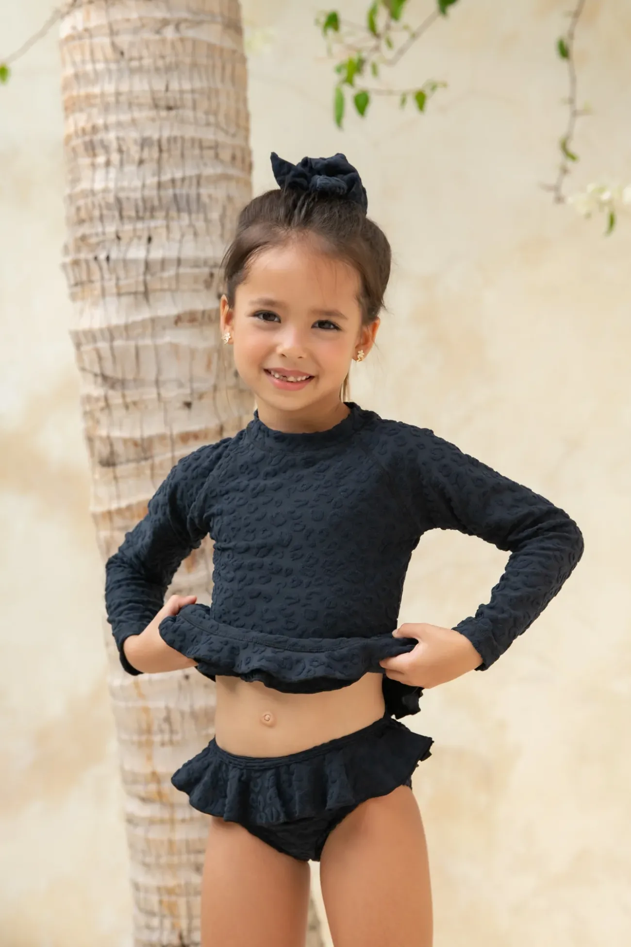 Kids Inknown Swim Mini Annie Rashie Set 02 - Textured Leopard Charcoal