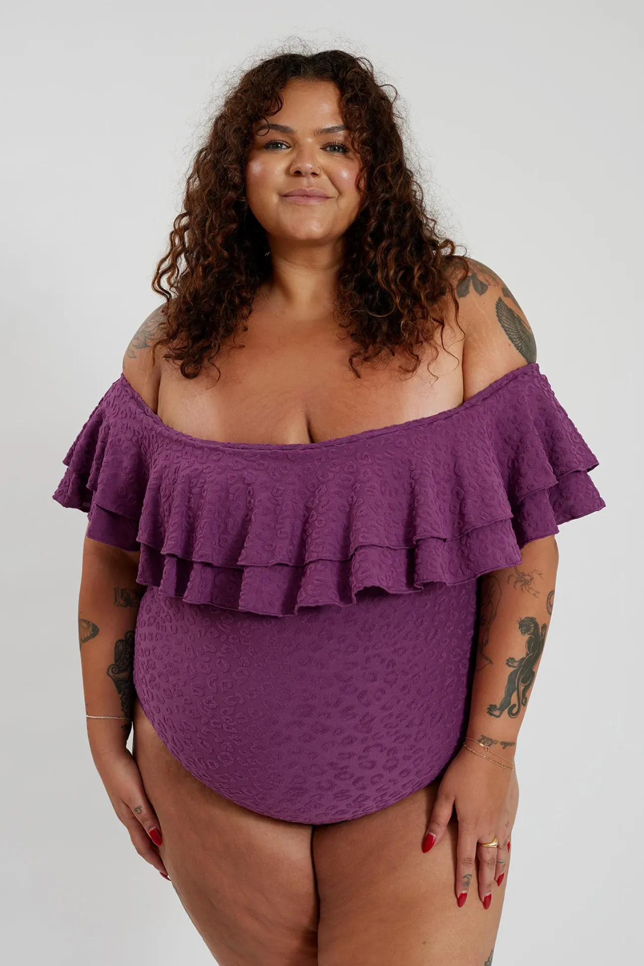 Inknown Swim Miranda 02 One Piece Curve - Textured Leopard Grape