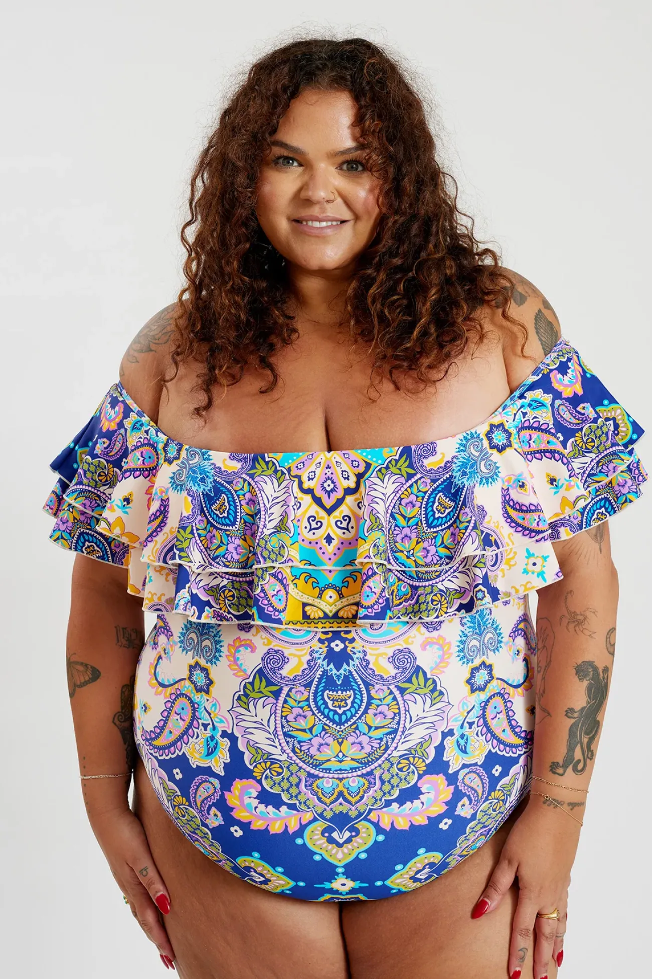 Inknown Swim Miranda 02 One Piece Curve - Peacock Swirls